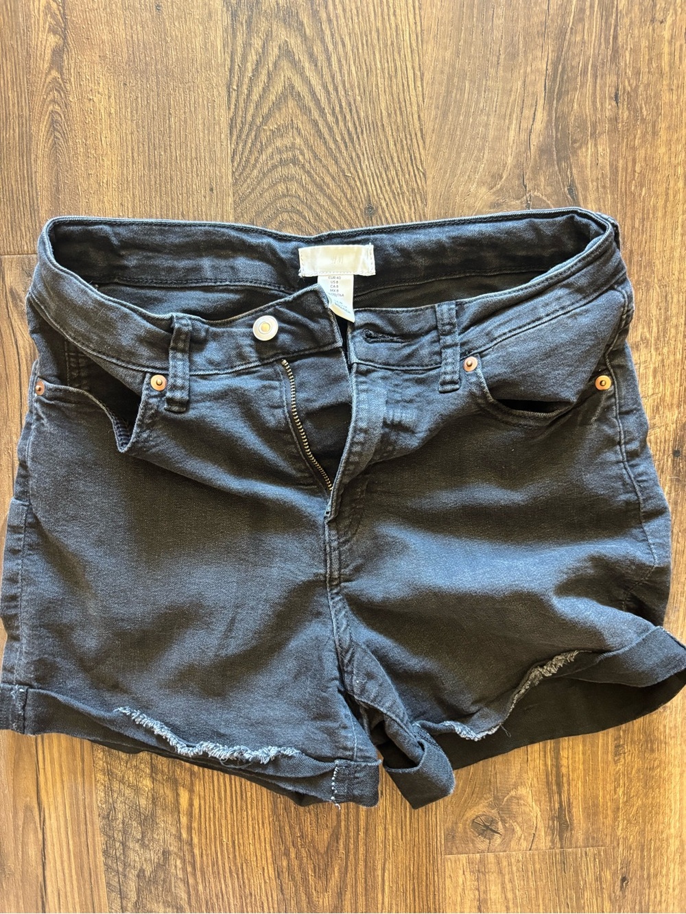 H&M Black Denim Jean Shorts with Frayed Hem